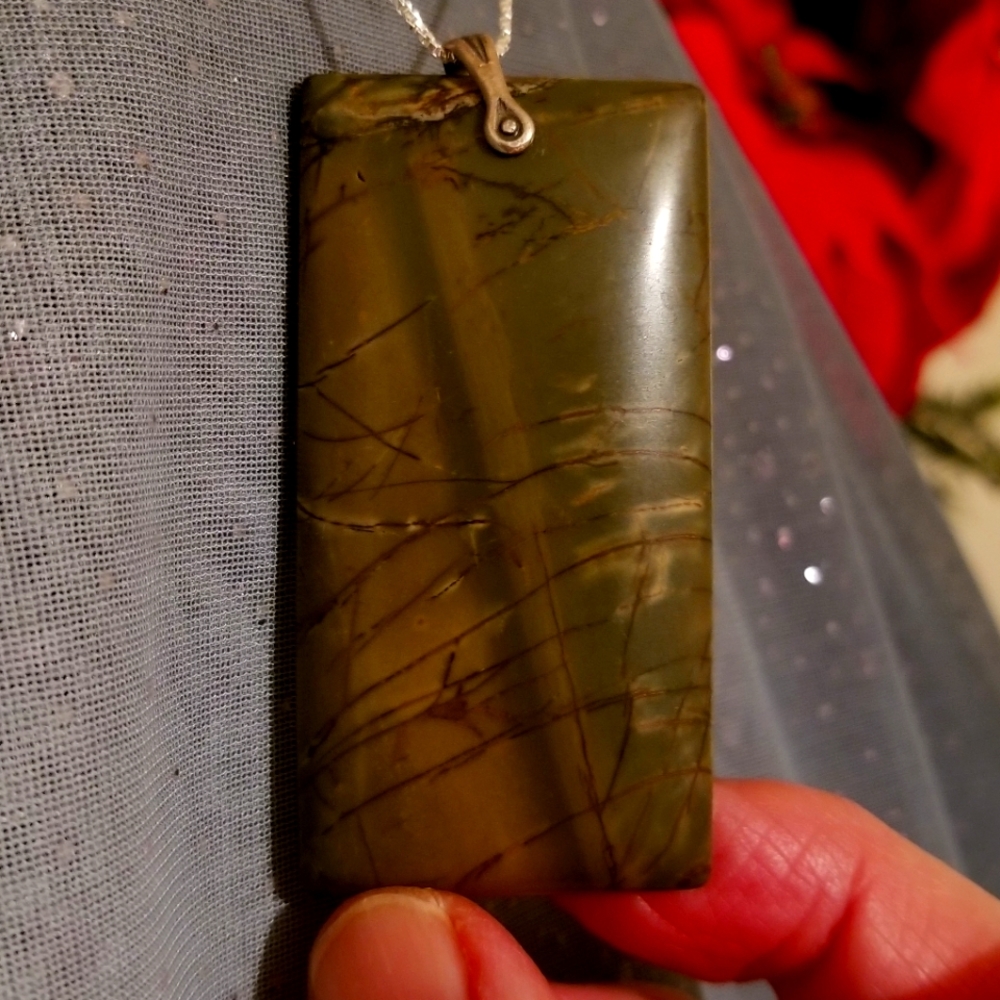 Natural Bamboo Jasper Pendant, 18" Italian Sterling Silver Chain